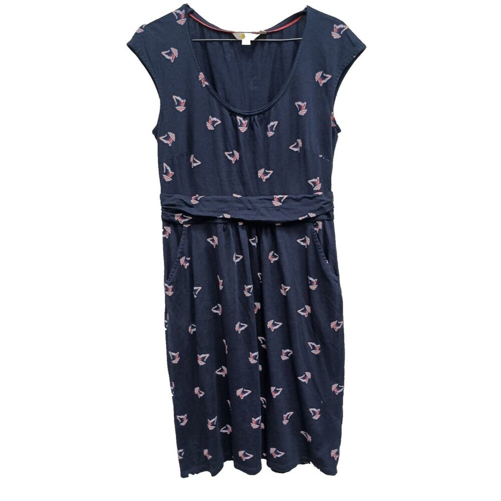 Boden Womens Dress Size Large Navy Blue Beach Umbrella Jersey Retro With Pockets